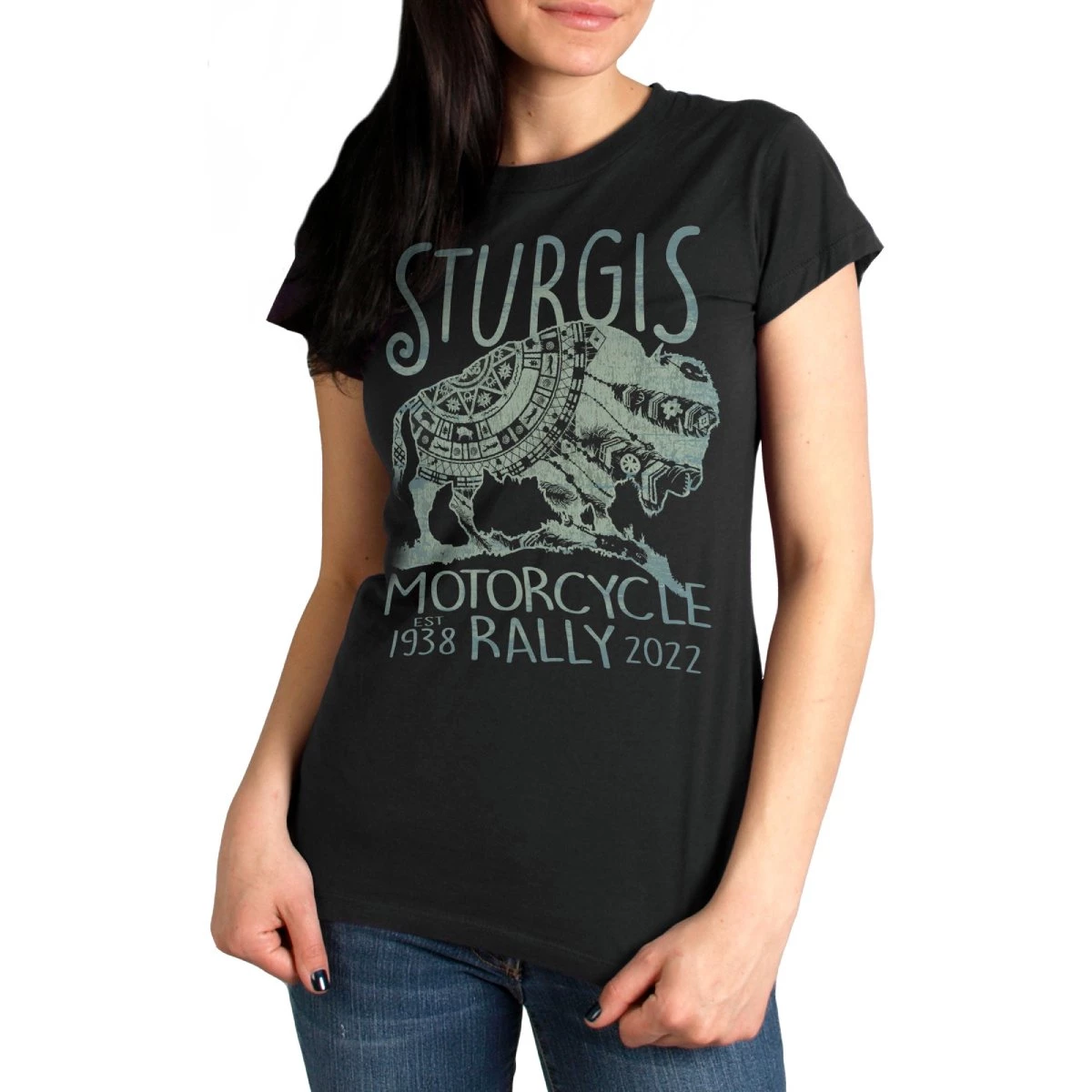 Hot Leathers 2022 Sturgis Motorcycle Rally SPL1789 Ladies Black Buffalo T Shirt