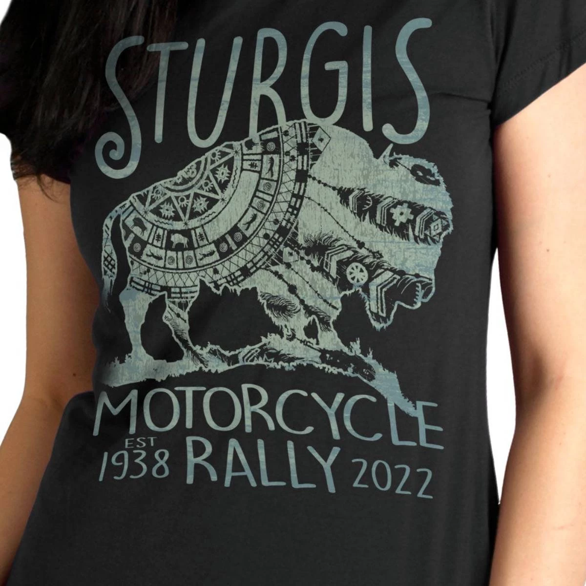 Hot Leathers 2022 Sturgis Motorcycle Rally SPL1789 Ladies Black Buffalo T Shirt
