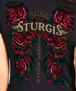 Hot Leathers Riding Gear 2022 Sturgis Motorcycle Rally SPL1793 Ladies Black Rose Wings T Shirt