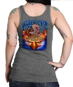 Hot Leathers Official 2021 Sturgis Motorcycle Rally SPL2734 Ladies Heather Dark Grey #1 Design American Spirit Tank Top Riding Gear