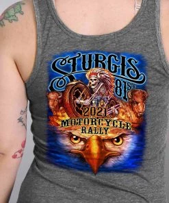 Hot Leathers Official 2021 Sturgis Motorcycle Rally SPL2734 Ladies Heather Dark Grey #1 Design American Spirit Tank Top Riding Gear