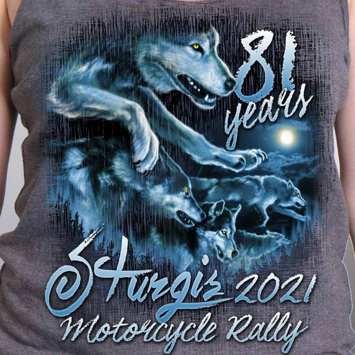 Hot Leathers Official 2021 Sturgis Motorcycle Rally SPL2736 Ladies Dark Grey Wolk Pack Tank Top Riding Gear