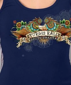 Hot Leathers Official 2021 Sturgis Motorcycle Rally SPL2739 Ladies Navy Blue Tattoo Eagle Tank Top Riding Gear