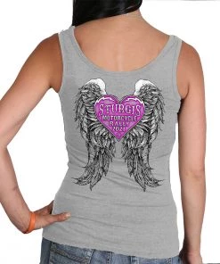 Hot Leathers Riding Gear Official 2021 Sturgis Motorcycle Rally SPL2754 Ladies Heather Gray Heart Angel Wings Tank Top