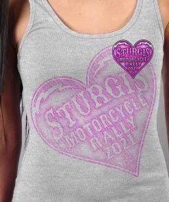 Hot Leathers Riding Gear Official 2021 Sturgis Motorcycle Rally SPL2754 Ladies Heather Gray Heart Angel Wings Tank Top