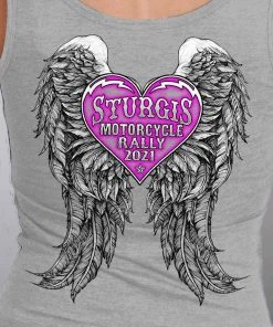 Hot Leathers Riding Gear Official 2021 Sturgis Motorcycle Rally SPL2754 Ladies Heather Gray Heart Angel Wings Tank Top