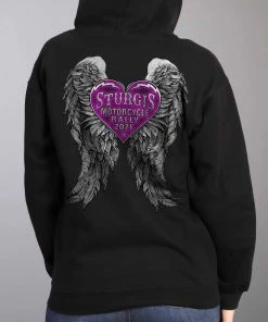 Hot Leathers Official 2021 Sturgis Motorcycle Rally SPL4752 Ladies Black Heart Angel Wings Hoodie Motorcycle Jackets
