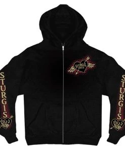 Hot Leathers 2022 Sturgis Motorcycle Rally SPL4793 Ladies Rose Wings Zip Up Sweatshirt