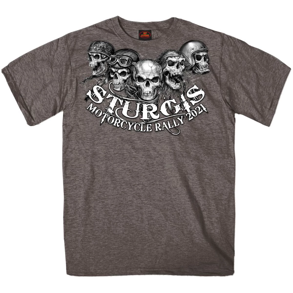 Riding Gear Hot Leathers SPM1004 Sturgis Motorcycle Rally Heathered Brown Five Skulls T-Shirt