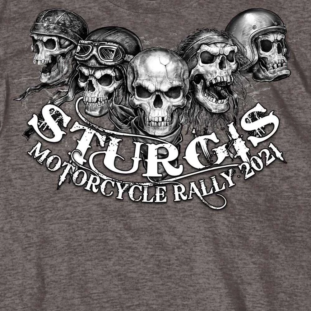 Riding Gear Hot Leathers SPM1004 Sturgis Motorcycle Rally Heathered Brown Five Skulls T-Shirt