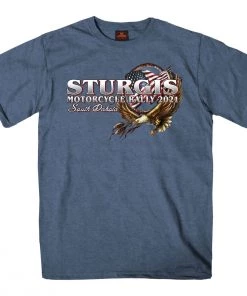 Riding Gear Hot Leathers SPM1005 Sturgis Hoop Eagle Double Sided Short Sleeve Heather Royal Blue T-Shirt