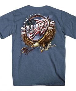 Riding Gear Hot Leathers SPM1005 Sturgis Hoop Eagle Double Sided Short Sleeve Heather Royal Blue T-Shirt