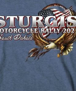 Riding Gear Hot Leathers SPM1005 Sturgis Hoop Eagle Double Sided Short Sleeve Heather Royal Blue T-Shirt