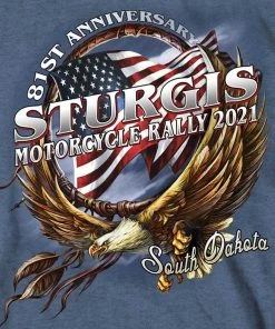 Riding Gear Hot Leathers SPM1005 Sturgis Hoop Eagle Double Sided Short Sleeve Heather Royal Blue T-Shirt