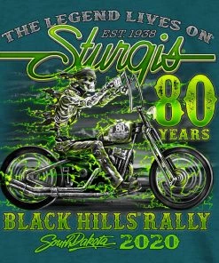 Hot Leathers Official Sturgis SPM1871 Men’s Motorcycle Rally #1 Design Skeleton Rider Midnight Blue T-Shirt