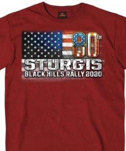 Hot Leathers Official 2020 Sturgis Motorcycle Rally 80th Anniversary Flag Cardinal Red T-Shirt SPM1895
