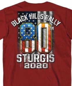 Hot Leathers Official 2020 Sturgis Motorcycle Rally 80th Anniversary Flag Cardinal Red T-Shirt SPM1895