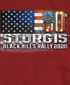 Hot Leathers Official 2020 Sturgis Motorcycle Rally 80th Anniversary Flag Cardinal Red T-Shirt SPM1895