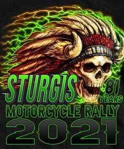 Hot Leathers Official 2021 Sturgis SPM1940 Men’s Motorcycle Rally Web Exclusive Skeleton Chief Short Sleeve Black T-Shirt