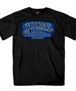 Hot Leathers Official 2021 Sturgis SPM1941 Men’s Motorcycle Rally #1 Design American Spirit Short Sleeve Black T-Shirt