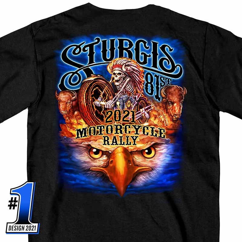 Hot Leathers Official 2021 Sturgis SPM1941 Men’s Motorcycle Rally #1 Design American Spirit Short Sleeve Black T-Shirt
