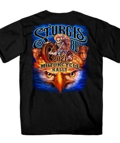 Hot Leathers Official 2021 Sturgis SPM1941 Men’s Motorcycle Rally #1 Design American Spirit Short Sleeve Black T-Shirt