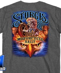 Hot Leathers Official 2021 Sturgis SPM1942 Men's Motorcycle Rally #1 Design American Spirit Heather Charcoal T-shirt Riding Gear