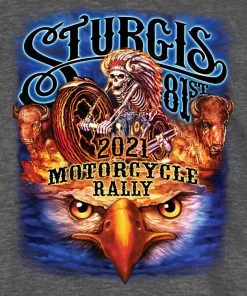 Hot Leathers Official 2021 Sturgis SPM1942 Men's Motorcycle Rally #1 Design American Spirit Heather Charcoal T-shirt Riding Gear