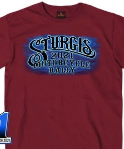 Hot Leathers Official 2021 Sturgis Motorcycle Rally SPM1943 Men’s Maroon #1 Design American Spirit T Shirt Riding Gear
