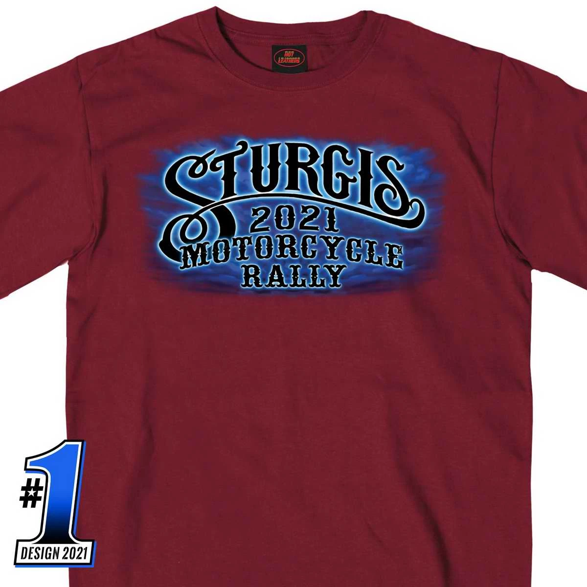 Hot Leathers Official 2021 Sturgis Motorcycle Rally SPM1943 Men’s Maroon #1 Design American Spirit T Shirt Riding Gear