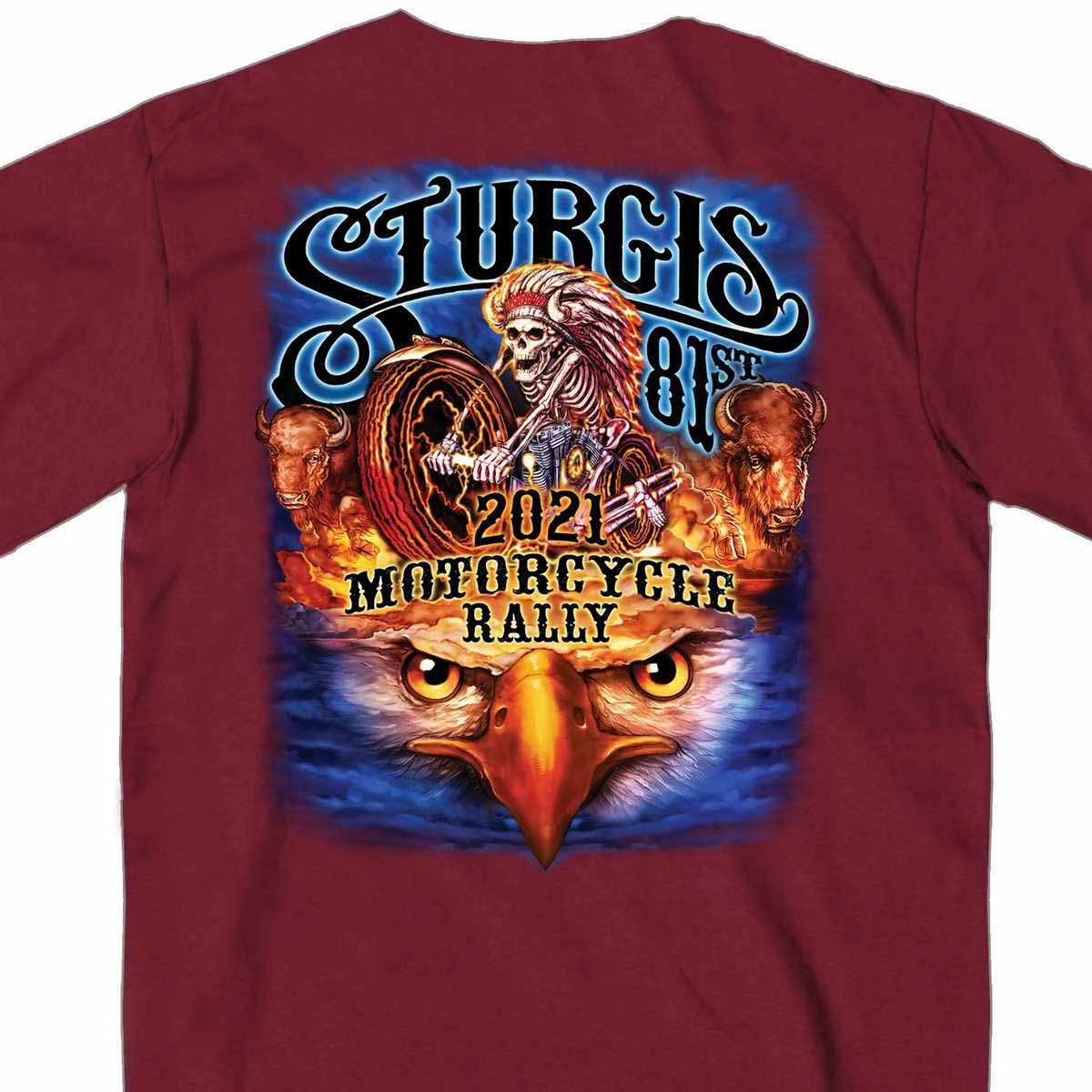 Hot Leathers Official 2021 Sturgis Motorcycle Rally SPM1943 Men’s Maroon #1 Design American Spirit T Shirt Riding Gear