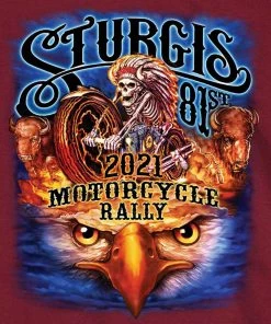 Hot Leathers Official 2021 Sturgis Motorcycle Rally SPM1943 Men’s Maroon #1 Design American Spirit T Shirt Riding Gear