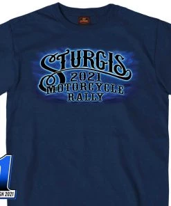 Hot Leathers Riding Gear Official 2021 Sturgis Motorcycle Rally SPM1944 Men’s Navy #1 Design American Spirit T Shirt