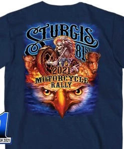 Hot Leathers Riding Gear Official 2021 Sturgis Motorcycle Rally SPM1944 Men’s Navy #1 Design American Spirit T Shirt