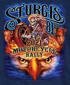 Hot Leathers Riding Gear Official 2021 Sturgis Motorcycle Rally SPM1944 Men’s Navy #1 Design American Spirit T Shirt
