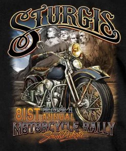 Hot Leathers Official 2021 Sturgis Motorcycle Rally SPM1945 Men’s Black Rushmore T Shirt