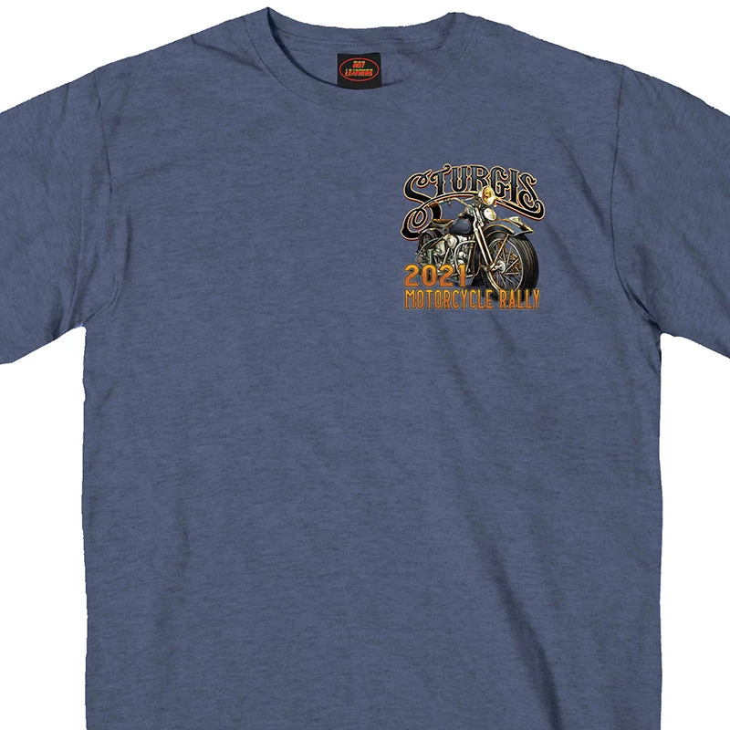 Hot Leathers Official 2021 Sturgis SPM1946 Men’s Rushmore Heather Navy Short Sleeve T-Shirt Riding Gear