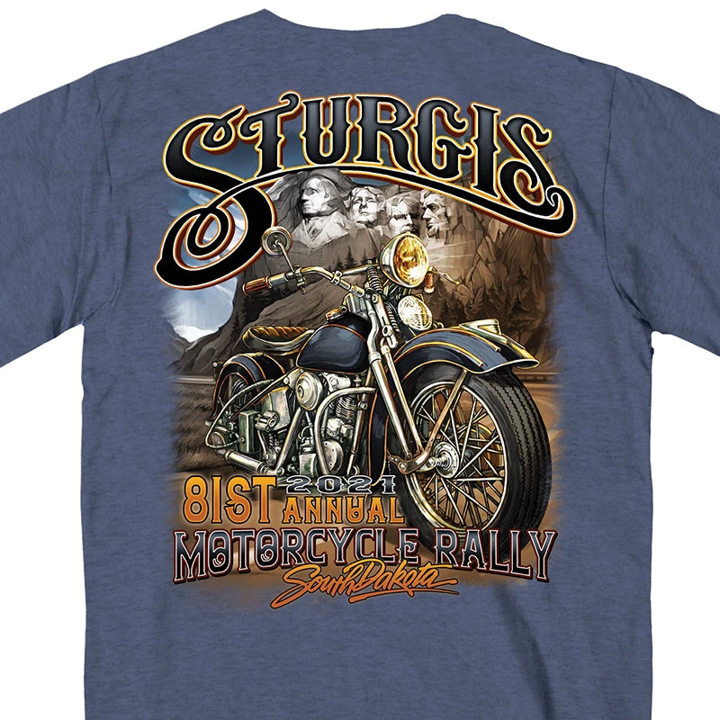 Hot Leathers Official 2021 Sturgis SPM1946 Men’s Rushmore Heather Navy Short Sleeve T-Shirt Riding Gear