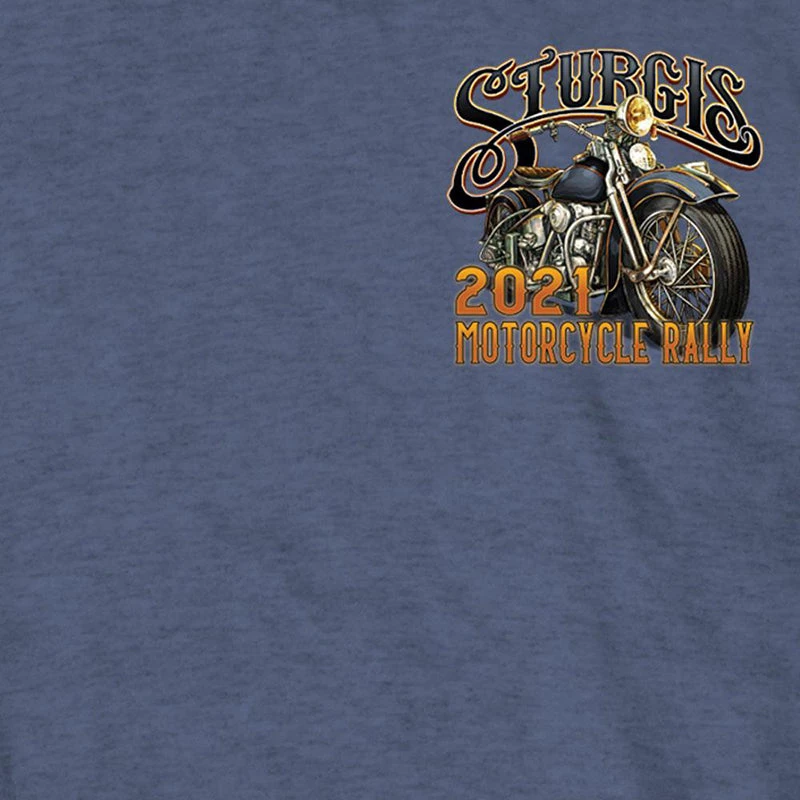 Hot Leathers Official 2021 Sturgis SPM1946 Men’s Rushmore Heather Navy Short Sleeve T-Shirt Riding Gear