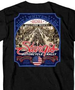 Hot Leathers Riding Gear Official 2021 Sturgis Motorcycle Rally SPM1949 Men’s Black Main Street Photo T Shirt