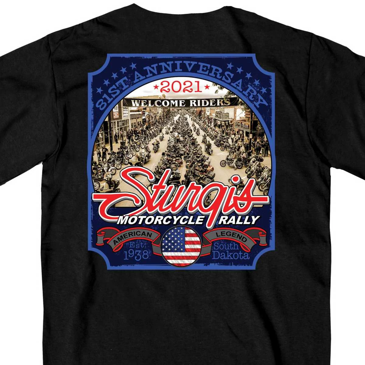 Hot Leathers Riding Gear Official 2021 Sturgis Motorcycle Rally SPM1949 Men’s Black Main Street Photo T Shirt