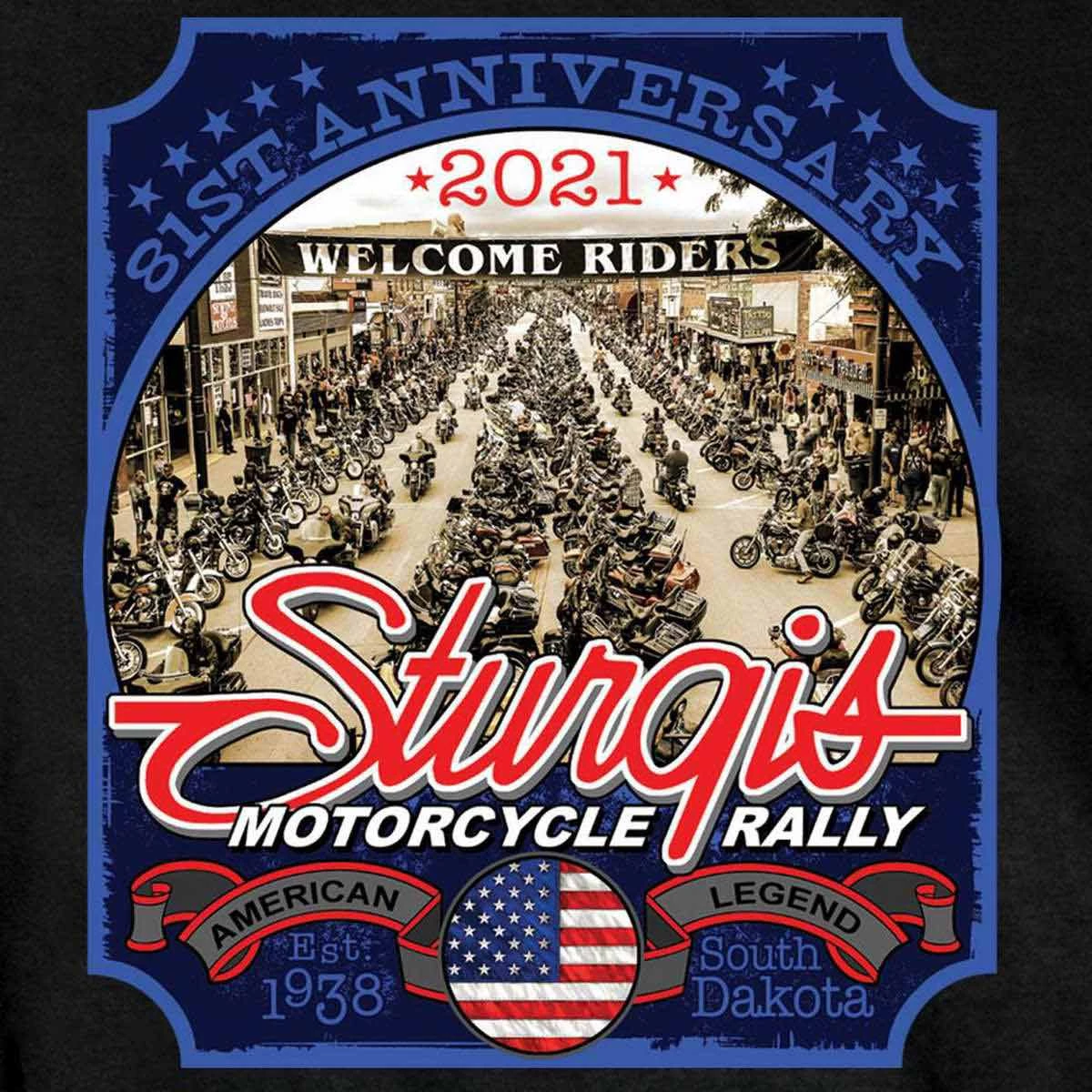 Hot Leathers Riding Gear Official 2021 Sturgis Motorcycle Rally SPM1949 Men’s Black Main Street Photo T Shirt