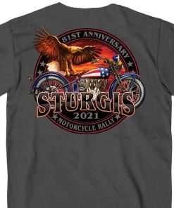 Hot Leathers Riding Gear Official 2021 Sturgis Motorcycle Rally SPM1954 Men’s Charcoal Flag Bike T Shirt