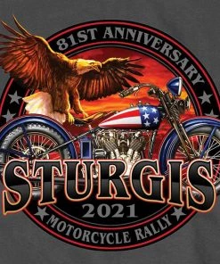 Hot Leathers Riding Gear Official 2021 Sturgis Motorcycle Rally SPM1954 Men’s Charcoal Flag Bike T Shirt