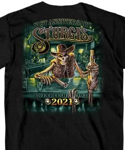 Hot Leathers Riding Gear Official 2021 Sturgis Motorcycle Rally SPM1957 Men’s Black Saloon T Shirt