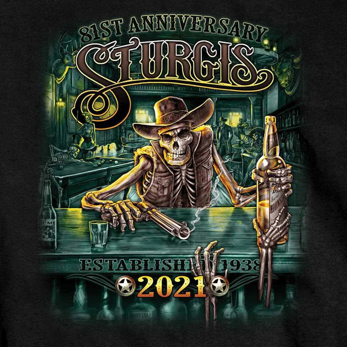 Hot Leathers Riding Gear Official 2021 Sturgis Motorcycle Rally SPM1957 Men’s Black Saloon T Shirt