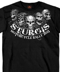 Hot Leathers Official 2021 Sturgis Motorcycle Rally SPM1961 Men’s Black Five Skulls T Shirt Riding Gear