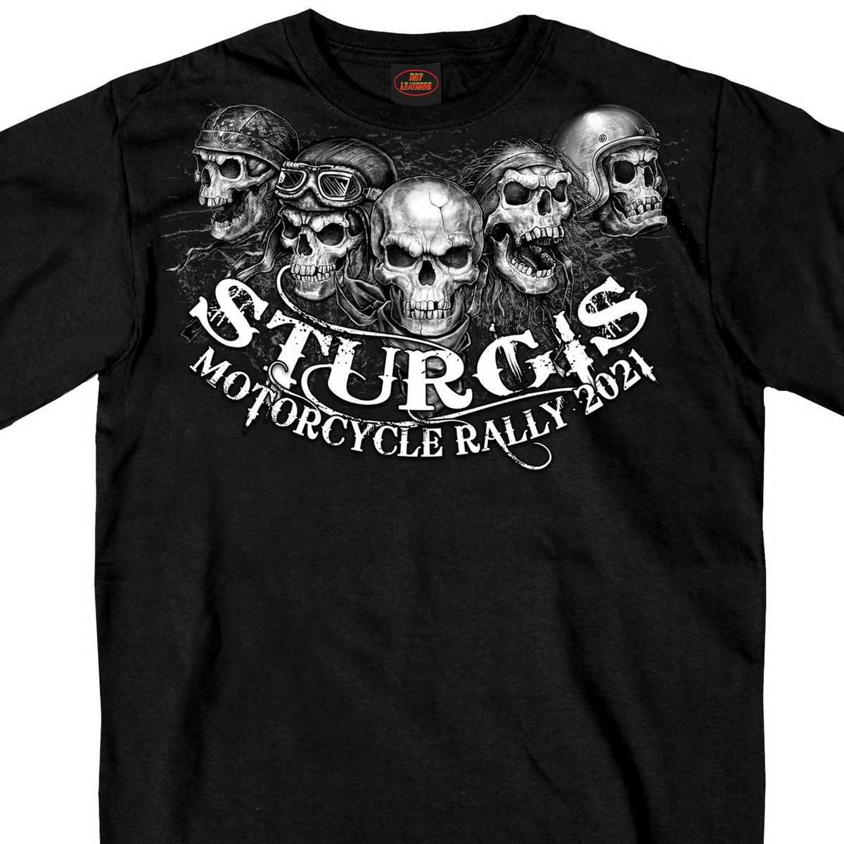 Hot Leathers Official 2021 Sturgis Motorcycle Rally SPM1961 Men’s Black Five Skulls T Shirt Riding Gear
