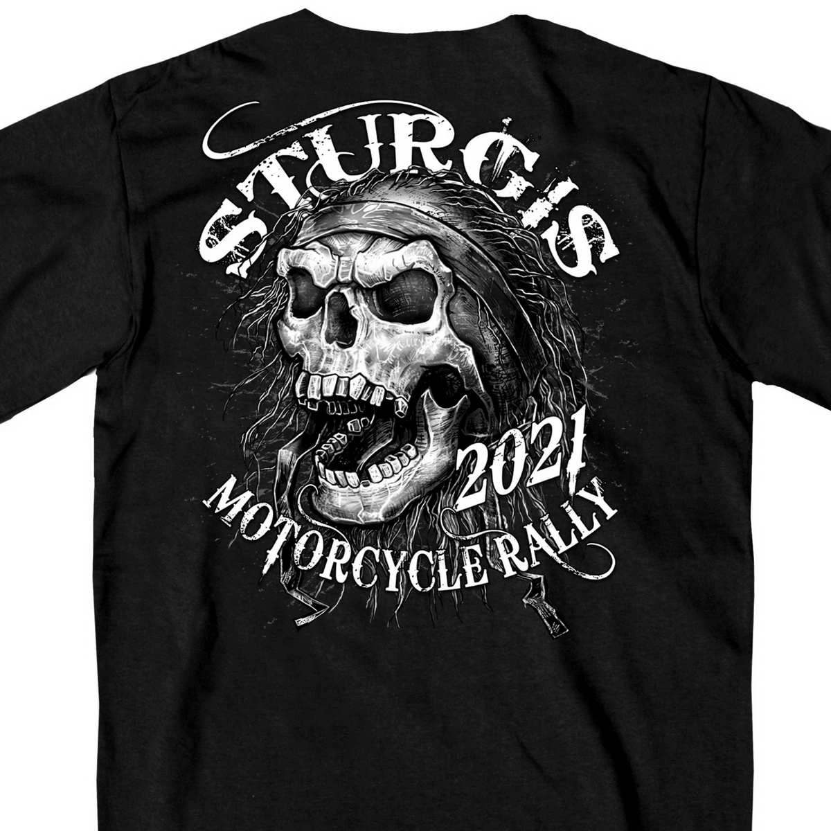 Hot Leathers Official 2021 Sturgis Motorcycle Rally SPM1961 Men’s Black Five Skulls T Shirt Riding Gear