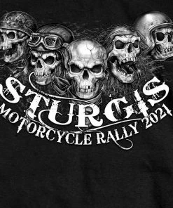 Hot Leathers Official 2021 Sturgis Motorcycle Rally SPM1961 Men’s Black Five Skulls T Shirt Riding Gear